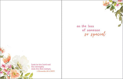 With Scripture Heartfelt Sympathy Greeting Card - Peach Bouquet