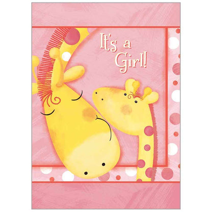Pink Girl Giraffe - Baby Congratulations Greeting Card