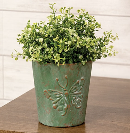 Green Metal Butterfly Planter - Distressed Finish