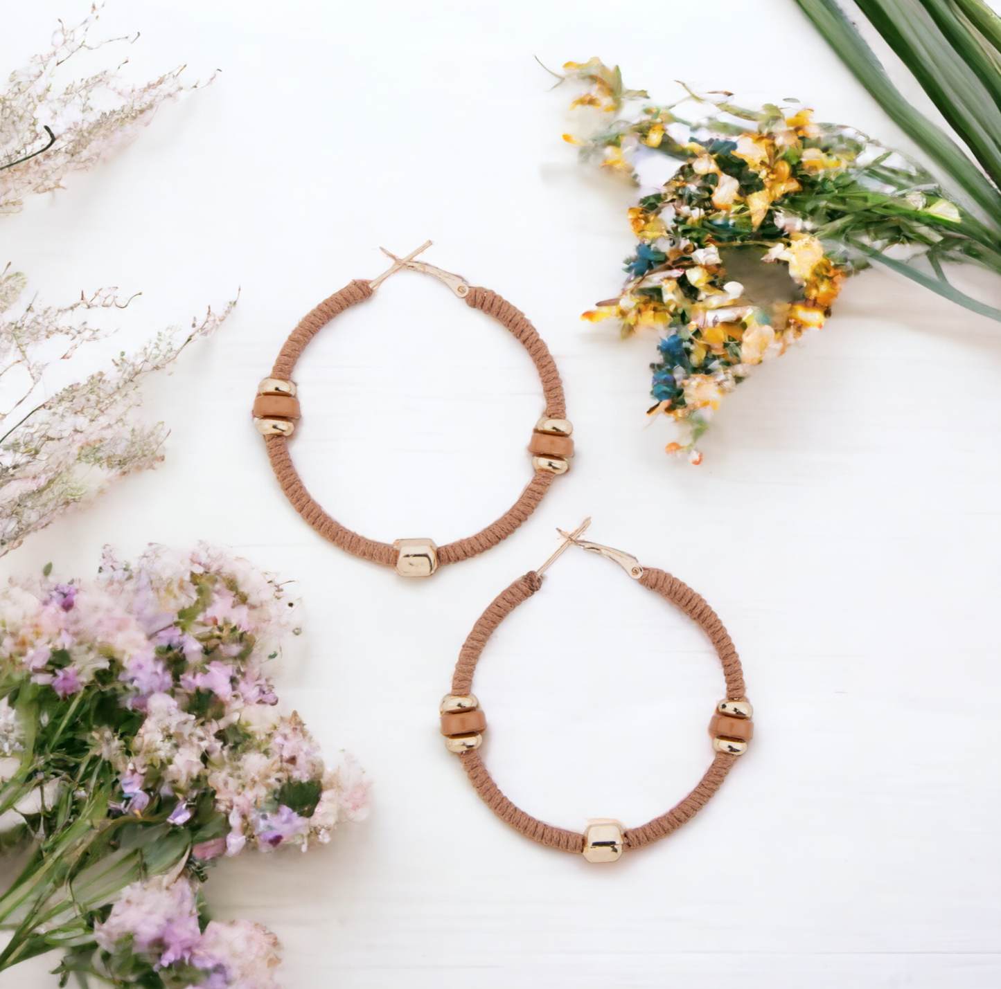 Zephyr Corded Hoop Earrings - Goldtone Accents