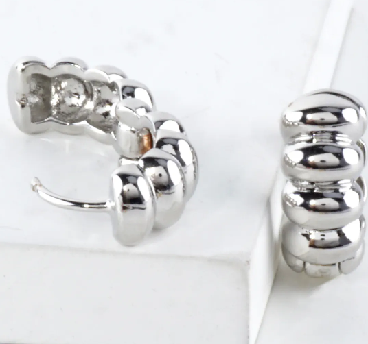 14K Gold Dipped Ribbed Huggie Hoop Earrings