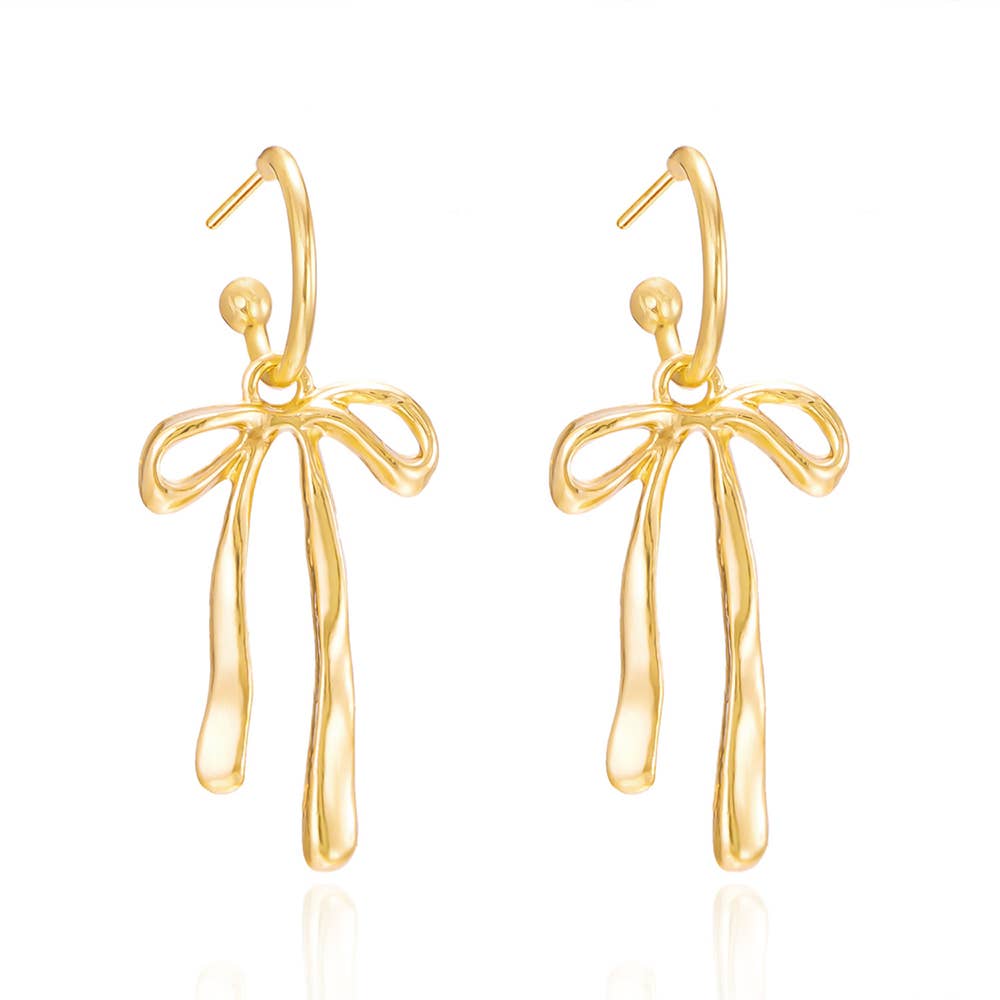 Bow Hoop Earrings - Goldtone
