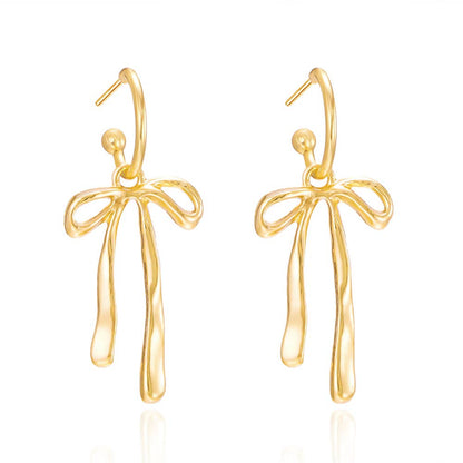 Bow Hoop Earrings - Goldtone