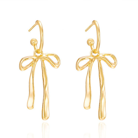 Bow Hoop Earrings - Goldtone