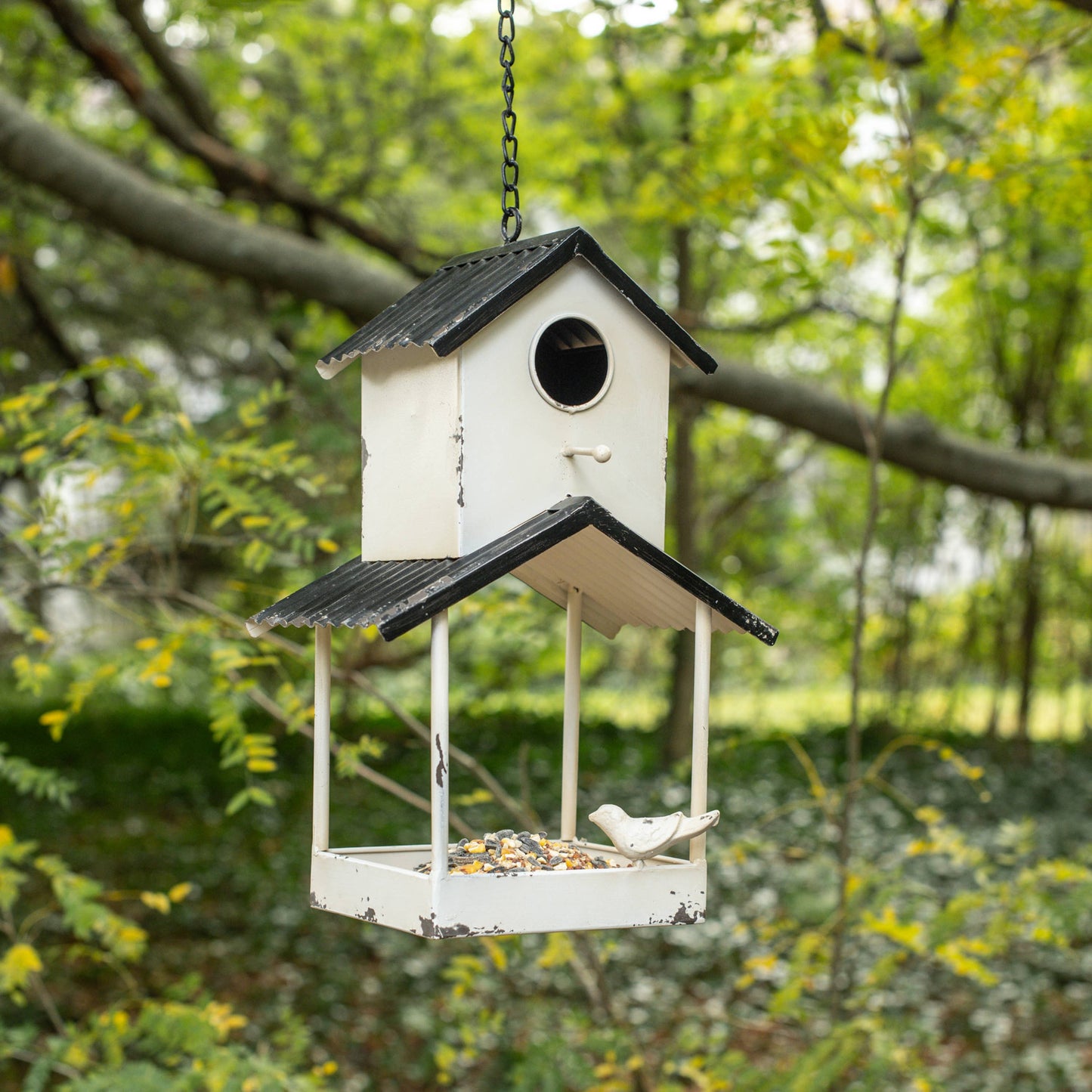 Black & White Birdhouse and Birdfeeder Combo - Metal