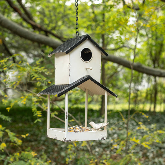 Black & White Birdhouse and Birdfeeder Combo - Metal