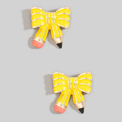 Enamel Pencil Bow Stud Earrings Great Teacher Gift