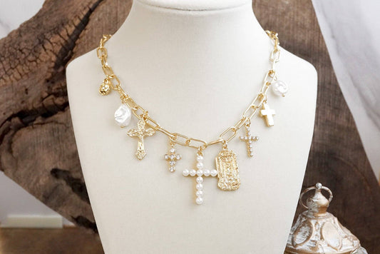 Radiant Faith Charm Necklace - Gold Tone