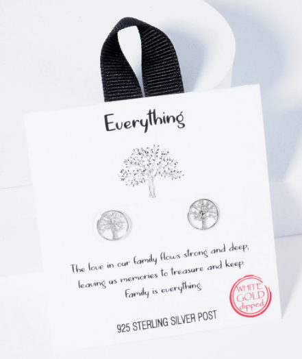 Tree of Life Button Stud Earrings - Gold or Silver Tone