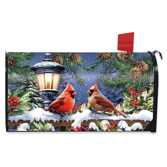 Winter Glow Cardinals Mailbox Cover - Oversized