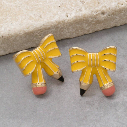 Enamel Pencil Bow Stud Earrings Great Teacher Gift