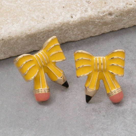 Enamel Pencil Bow Stud Earrings Great Teacher Gift