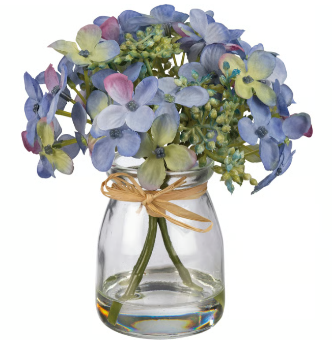 Blue Hydrangea in Small Glass Vase