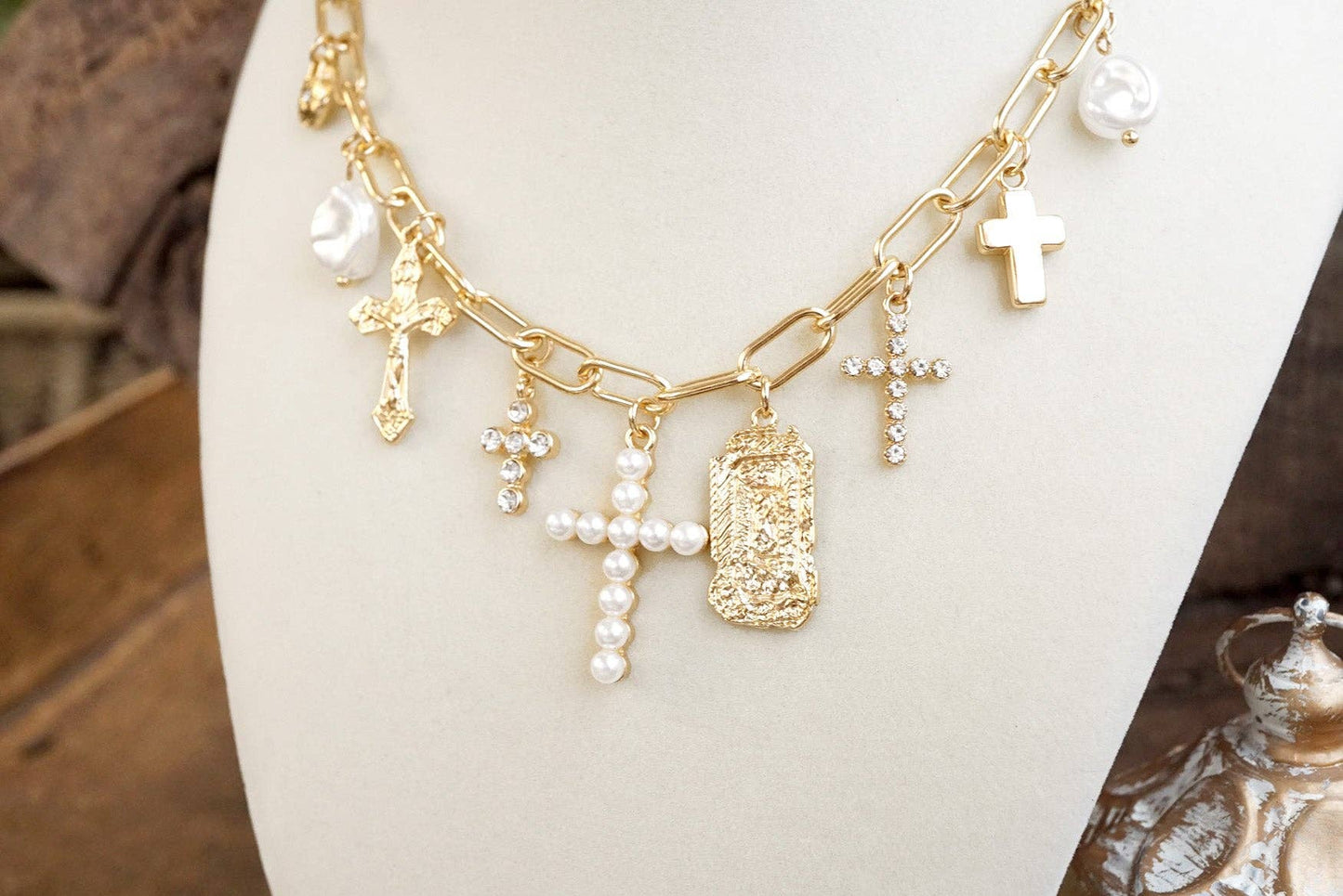 Radiant Faith Charm Necklace - Gold Tone