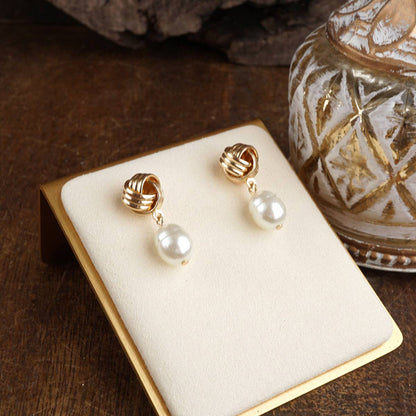 Tied in Time – Goldtone Knot Pearl Drop Earrings