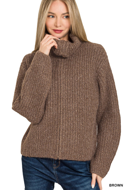 High Neck Full Zip Sweater