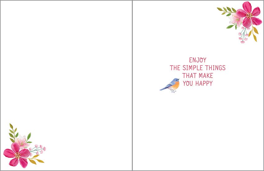 Bluebirds and Flowers Happy Birthday Greeting Card