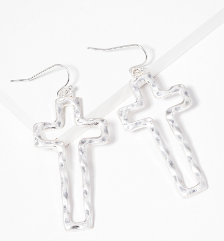 Hammered Cross Earrings - Gold or Silver Tone