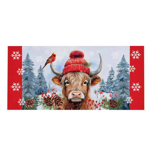 Bundled Up Highland Cow Sassafras Doormat Insert