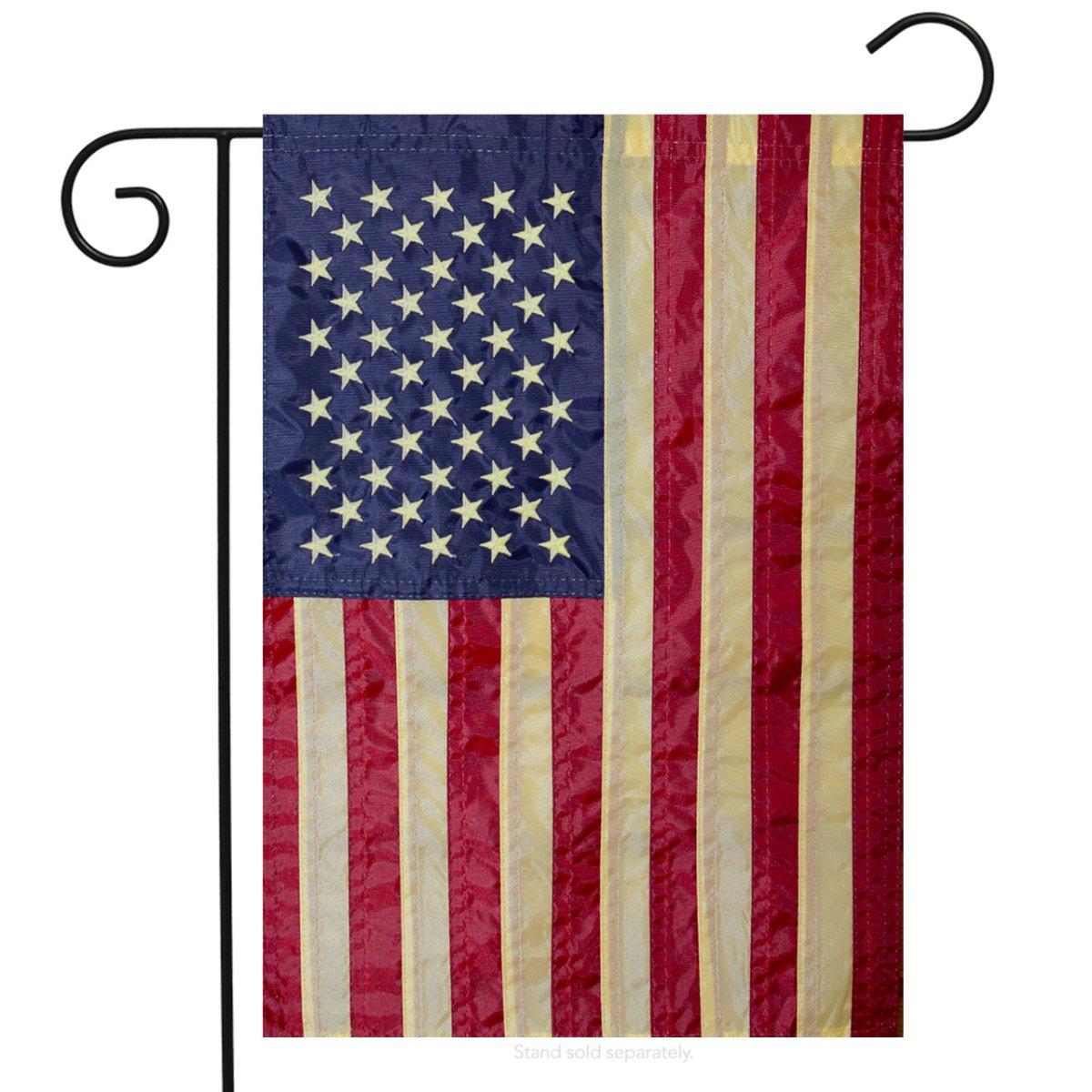 Tea Stained American Flag Embroidered Garden Flag