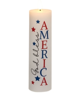 God Bless America Patriotic LED Candle 2" x 8"