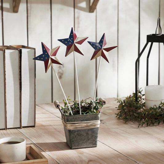 Painted Metal American Flag Theme Star on Pick 12x3.5