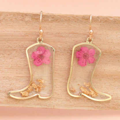 Boots Pressed Flower Earrings
