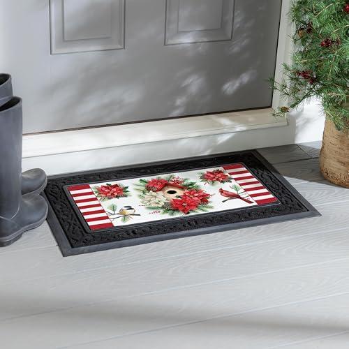 Poinsettia Birdhouse Sassafras Doormat Insert