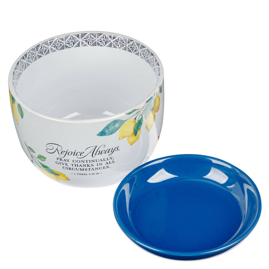 Rejoice Always 1 Thess. 5:16-18 Planter with Lemon Theme and Saucer