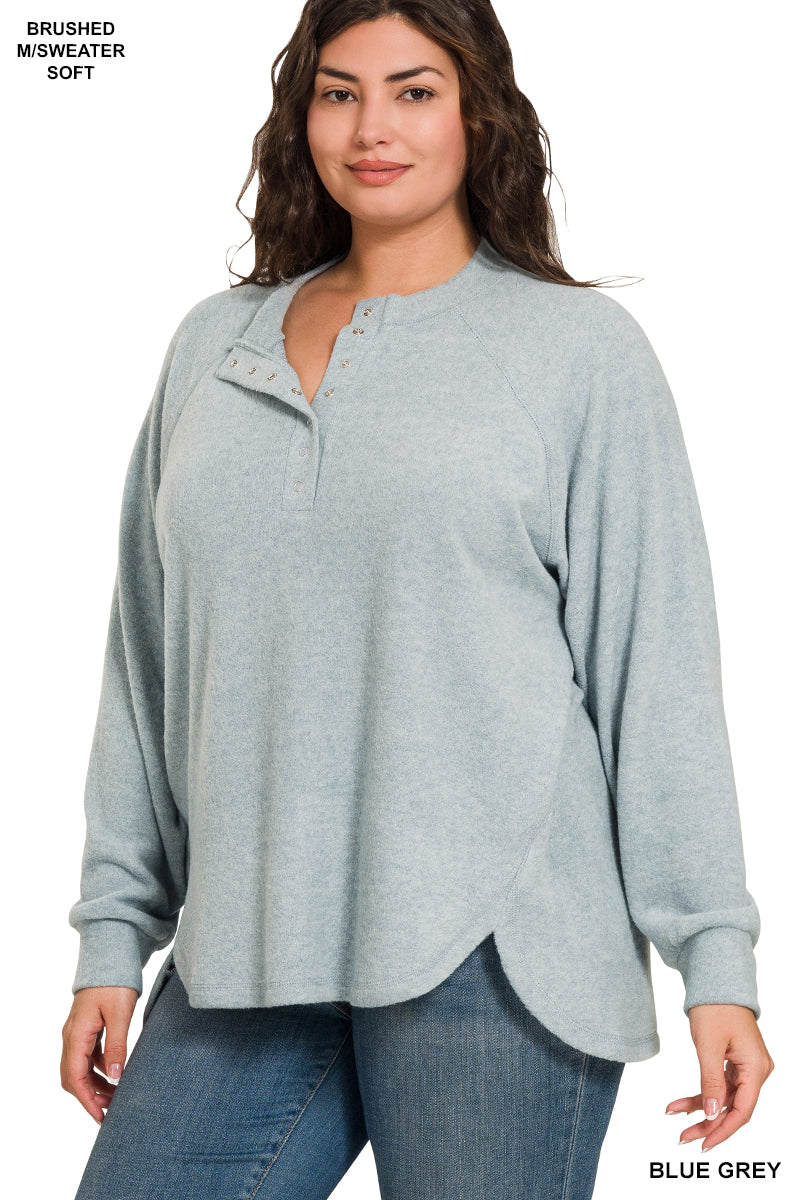 Brushed Melange Hacci 7-button Henley Top