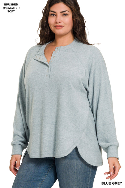 Brushed Melange Hacci 7-button Henley Top
