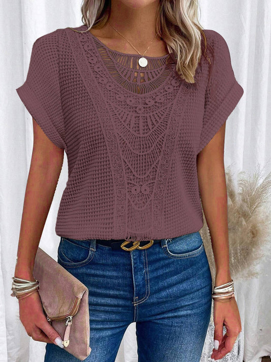 Lace Patchwork Short Sleeved Top