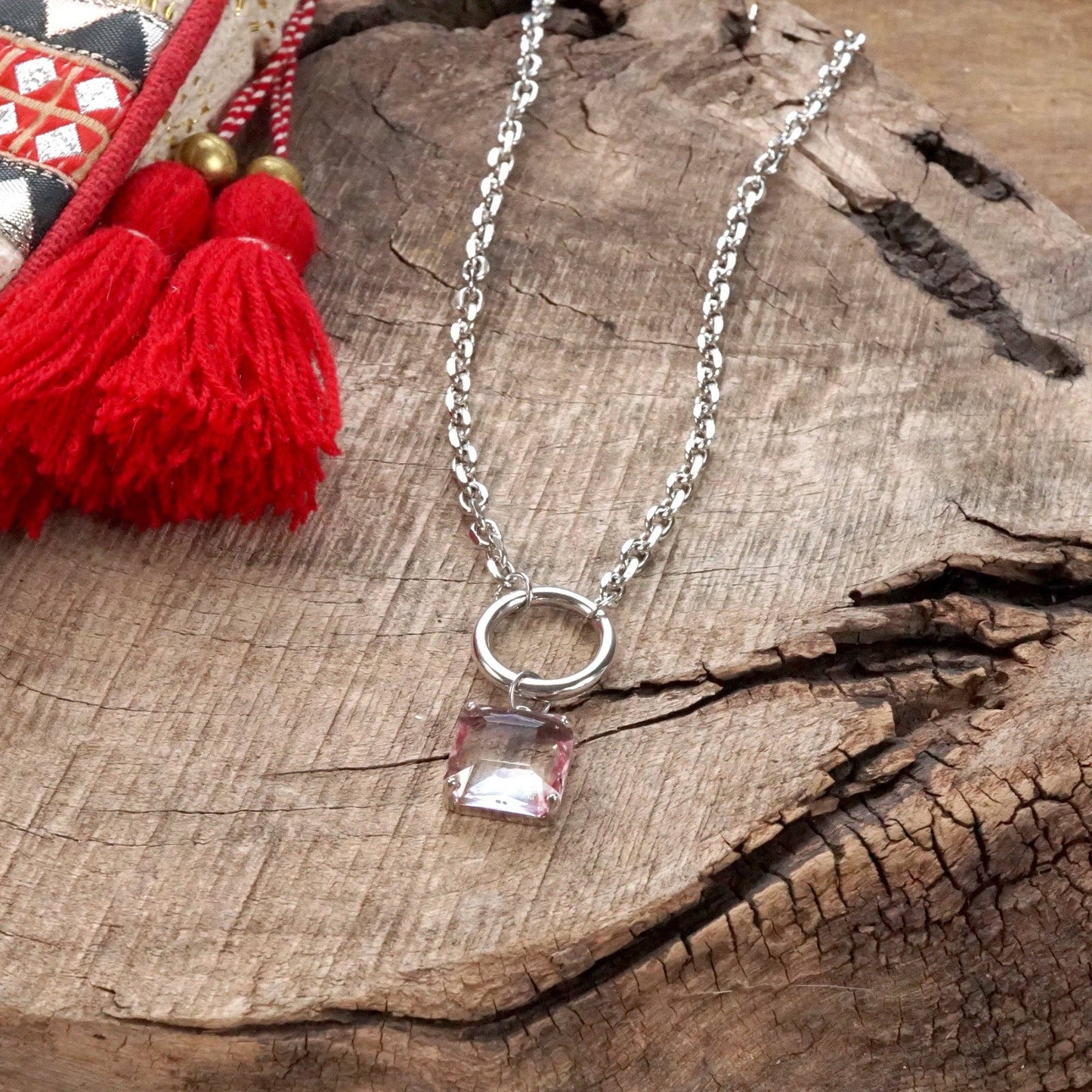 Blushing Crystal Necklace - Silver Tone