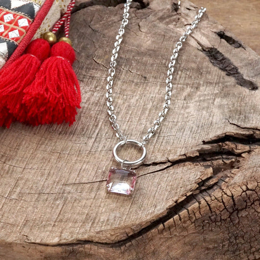 Blushing Crystal Necklace - Silver Tone