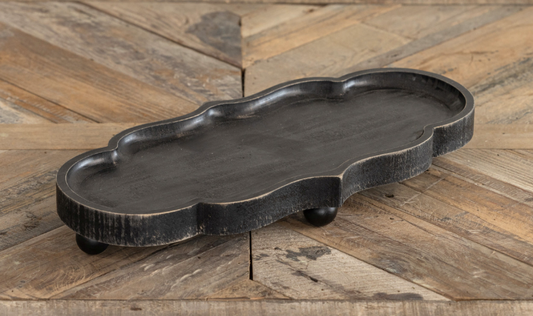 Black Scalloped Wood Tray - 13.5"