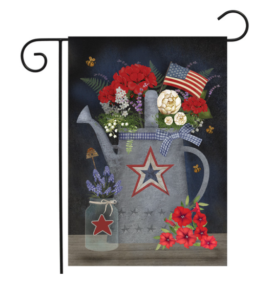 Americana Watering Can Garden Flag - Patriotic