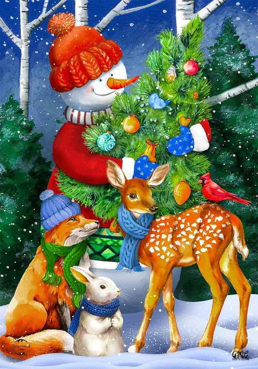 Woodland Snowman Garden Flag