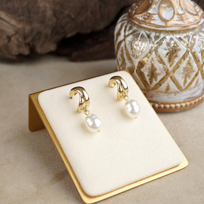 Lustre Grace – Small Huggies with Pearl Drop Earrings