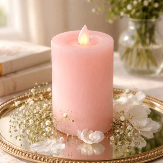 Pink Moving Flame LED Pillar Candle