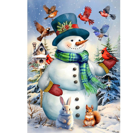 Snowman and Birds Garden Flag