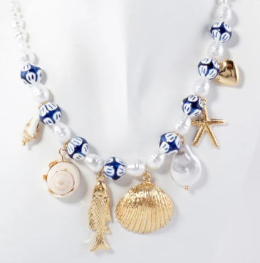 Porcelain Beaded and Pearl Sea-Life Charm Necklace