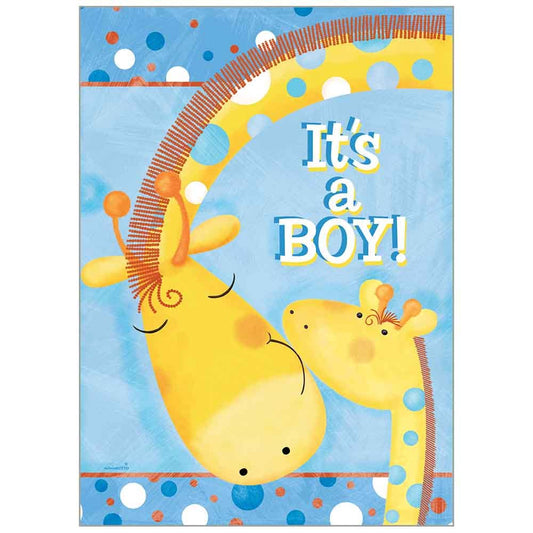 Blue Boy Giraffe - Baby Congratulations Greeting Card