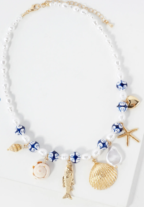 Porcelain Beaded and Pearl Sea-Life Charm Necklace