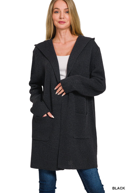 Hooded Open Front Sweater Cardigan