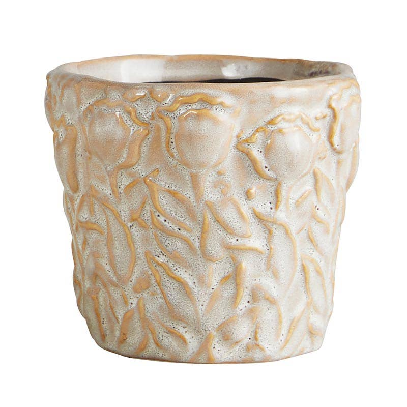 Floral Textured Design White Ceramic Pot - 2 Sizes