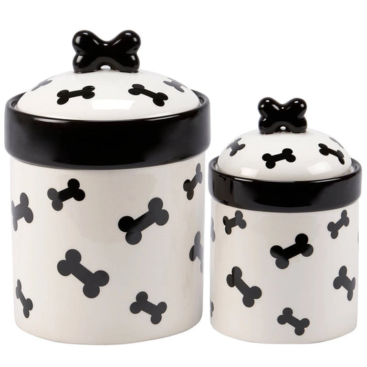 Black and White Bone Pet Treat Canister - 2 Sizes - Stoneware